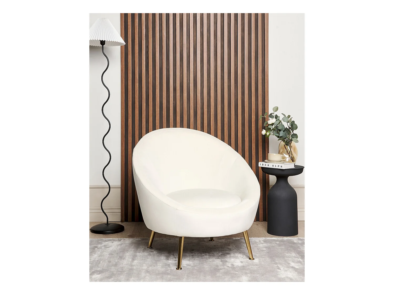 Fauteuil LANGA Velours Blanc cassé