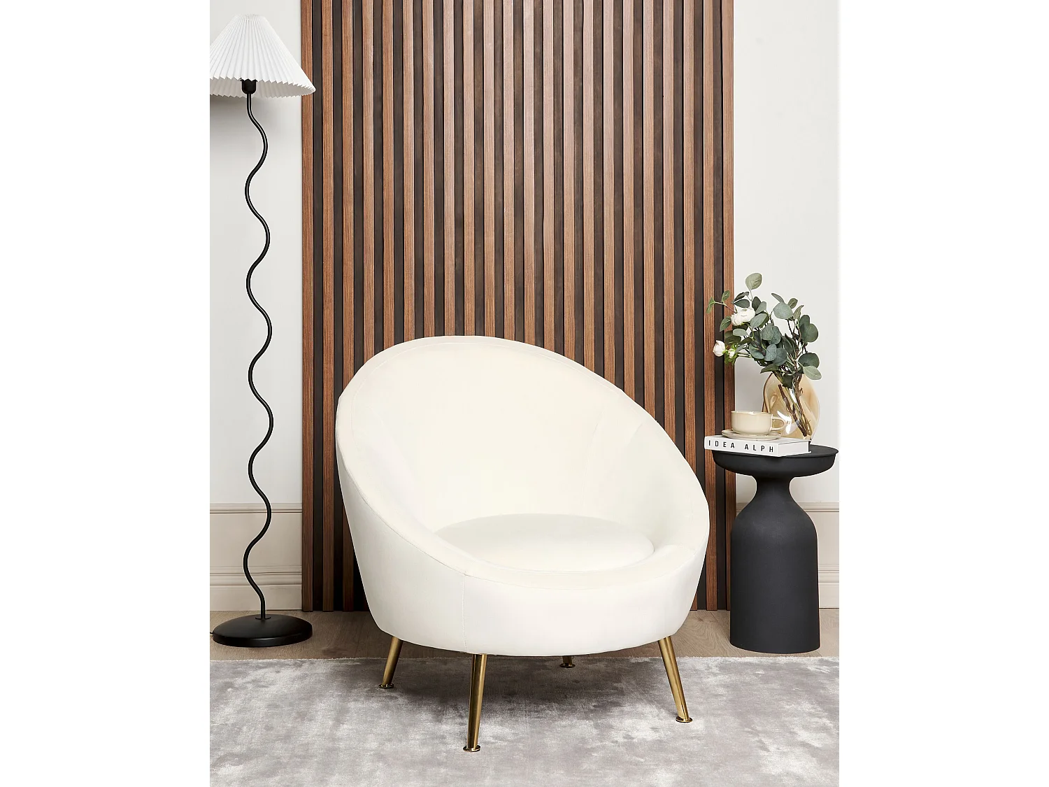 Sessel LANGA Samtstoff Cremeweiss
