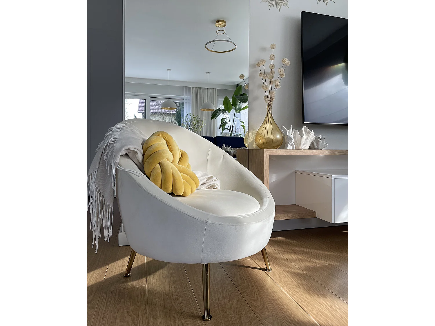 Fauteuil LANGA Velours Blanc cassé