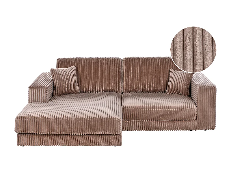 Canapé d'Angle à gauche Minimaliste en Velours Côtelé 3 Places avec Coussins Supplémentaires Marron Clair Lofoten
