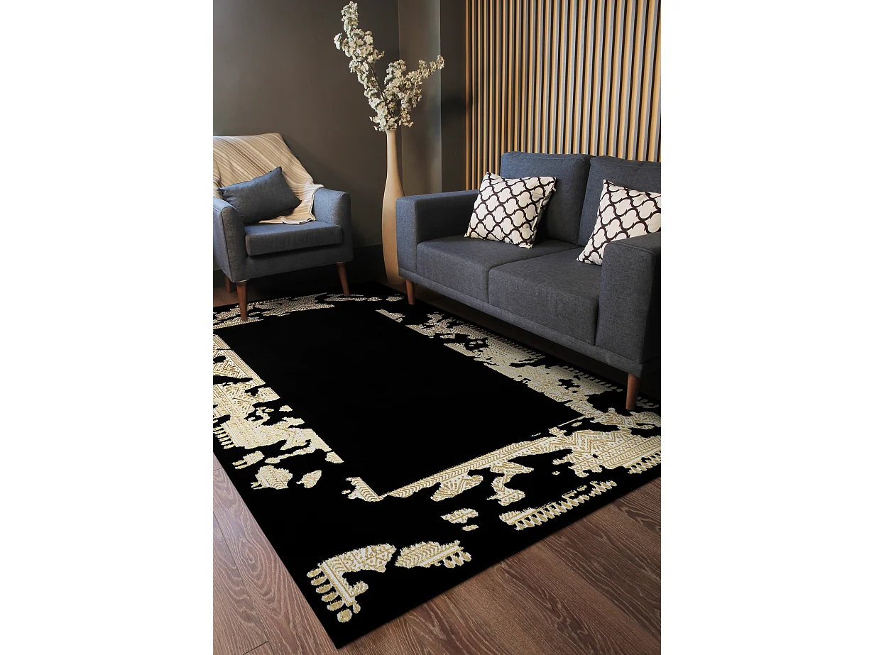 Dywan ALLURE 1965 Ramka - Strukturalny, stylowy, glamour czarny / zło 140x190 cm