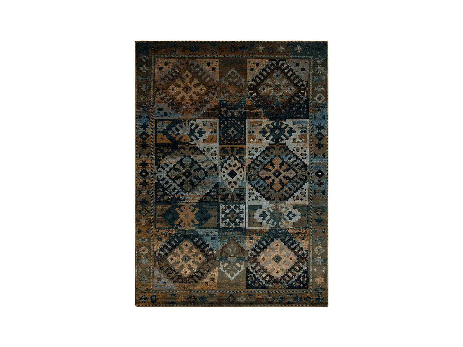 Tapis en laine OMEGA AVAR Cadre, diamants, oriental - tabac marron 170x235 cm