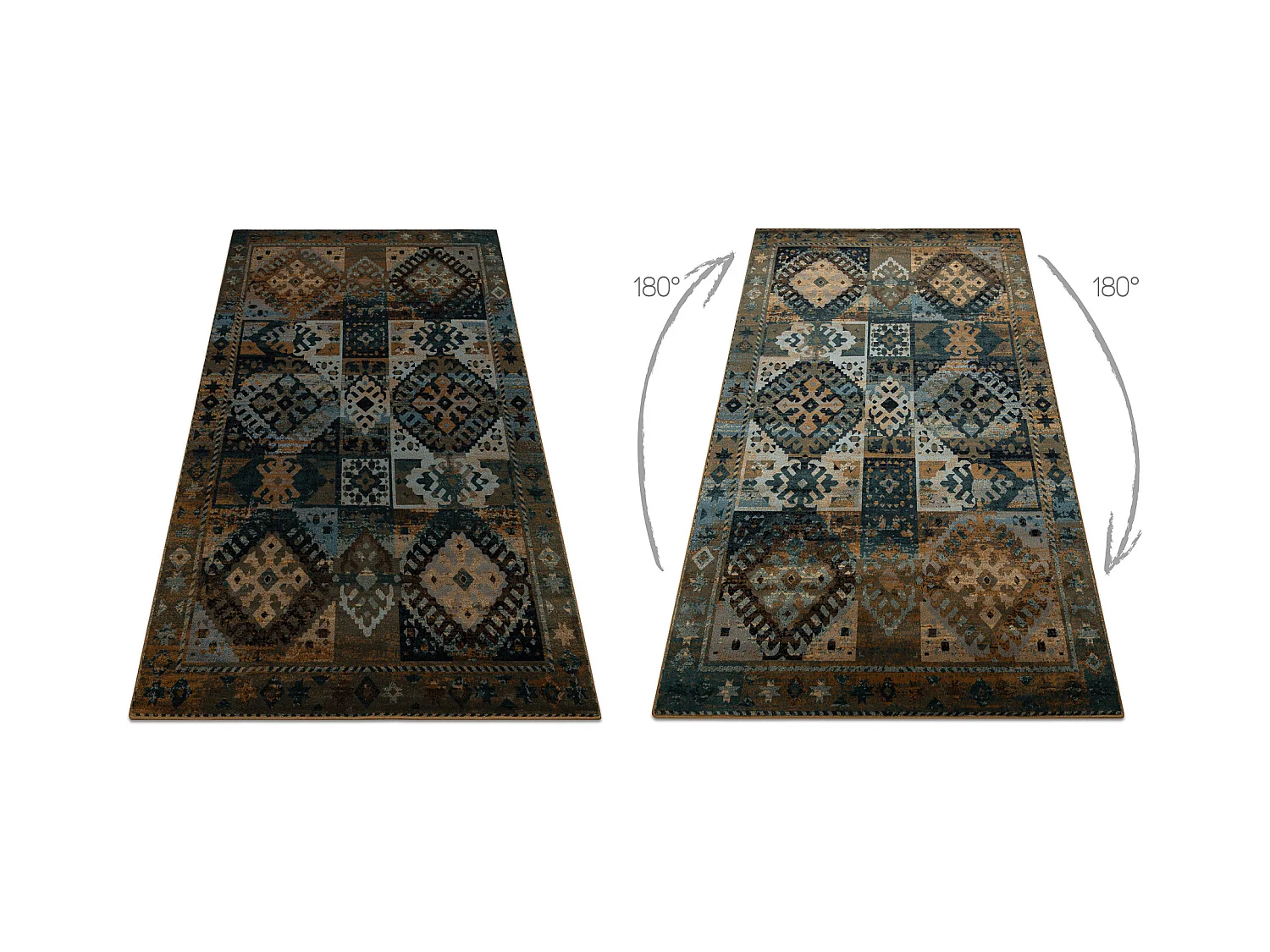 Tapis en laine OMEGA AVAR Cadre, diamants, oriental - tabac marron 170x235 cm