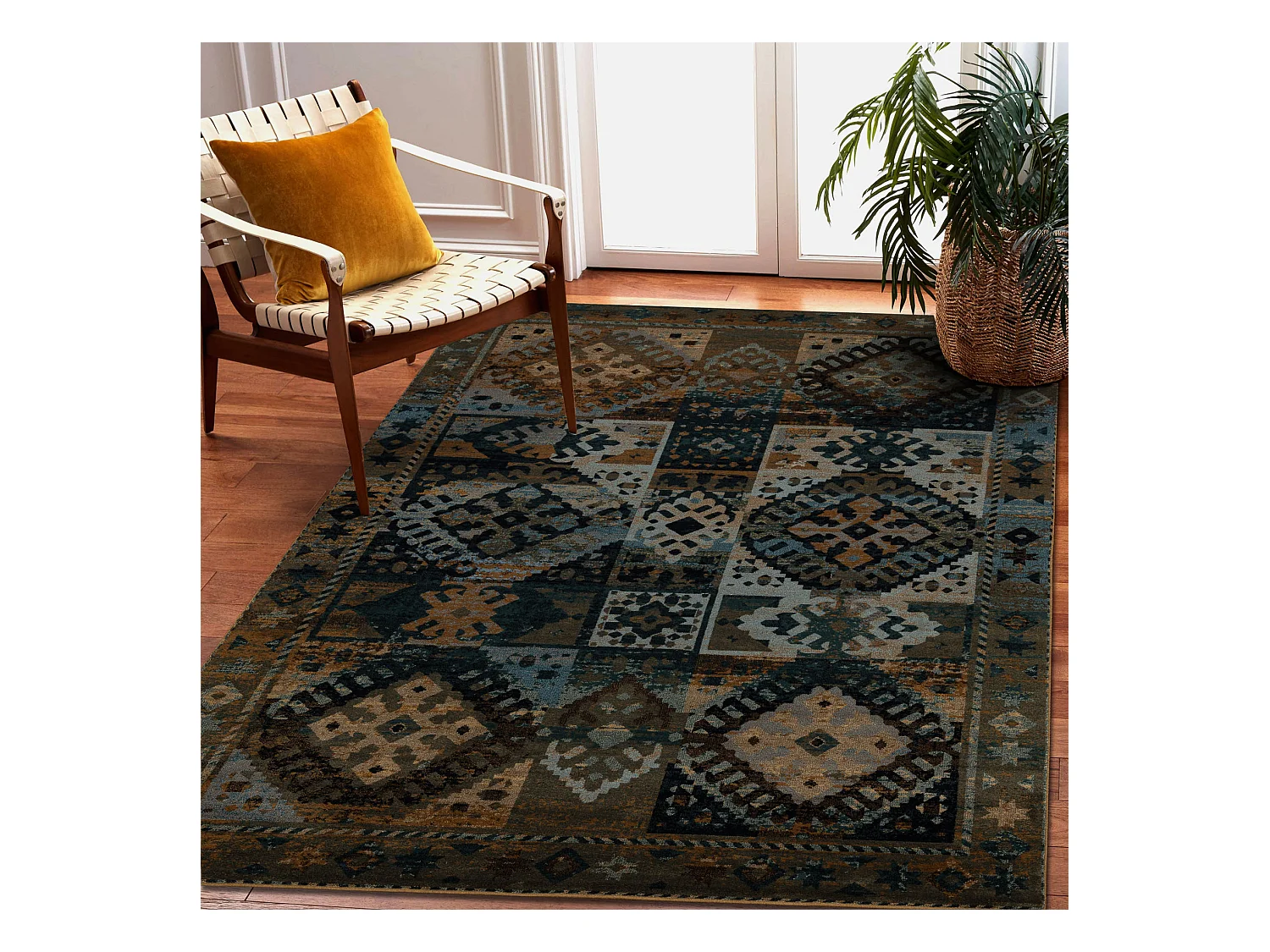 Tapis en laine OMEGA AVAR Cadre, diamants, oriental - tabac marron 170x235 cm