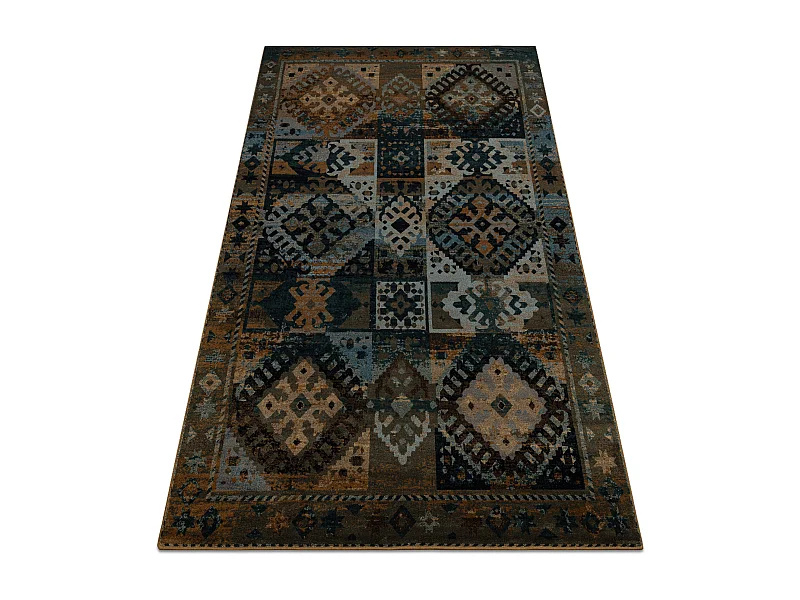 Tapis en laine OMEGA AVAR Cadre, diamants, oriental - tabac marron 170x235 cm