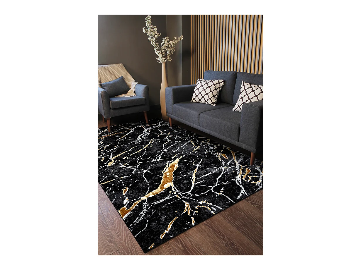 Tapis ALLURE 1963 Marbre - Structurel, élégant, glamour noir / L'or 160x220 cm