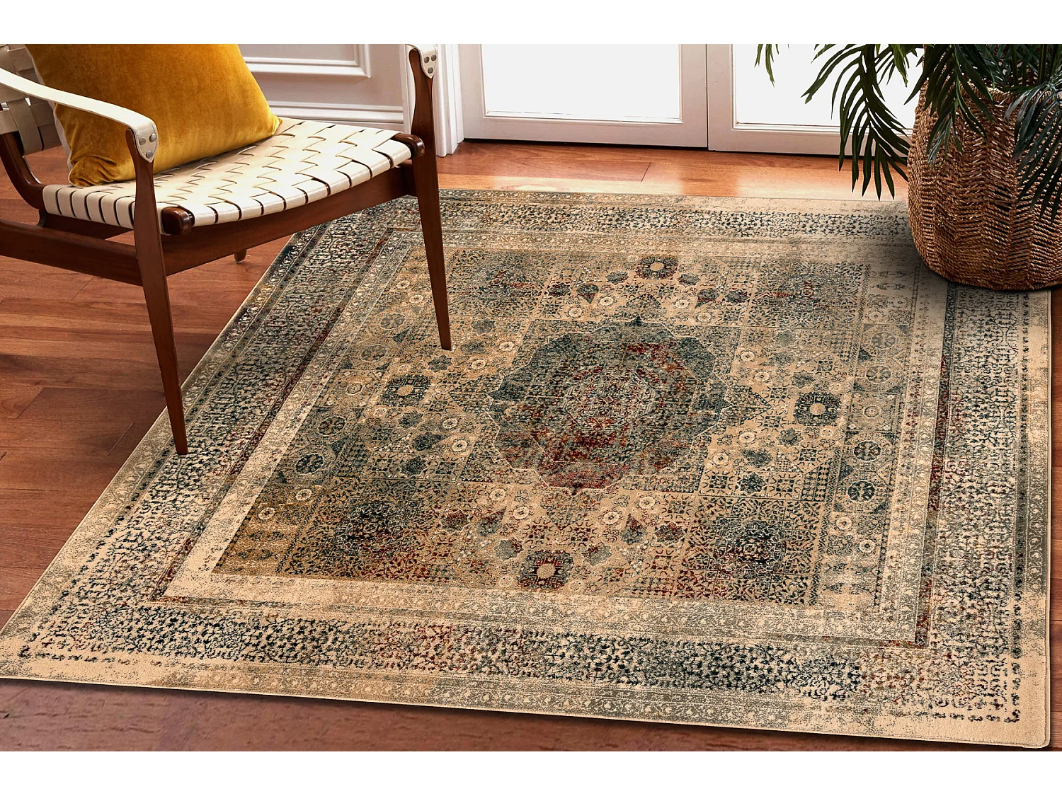 Tapete de lã OMEGA MAMLUK Quadrado Roseta vintage creme 135x135 cm