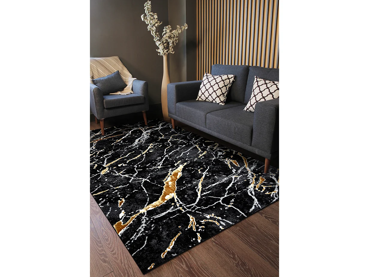 Tapis ALLURE 1963 Marbre - Structurel, élégant, glamour noir / L'or 240x330 cm