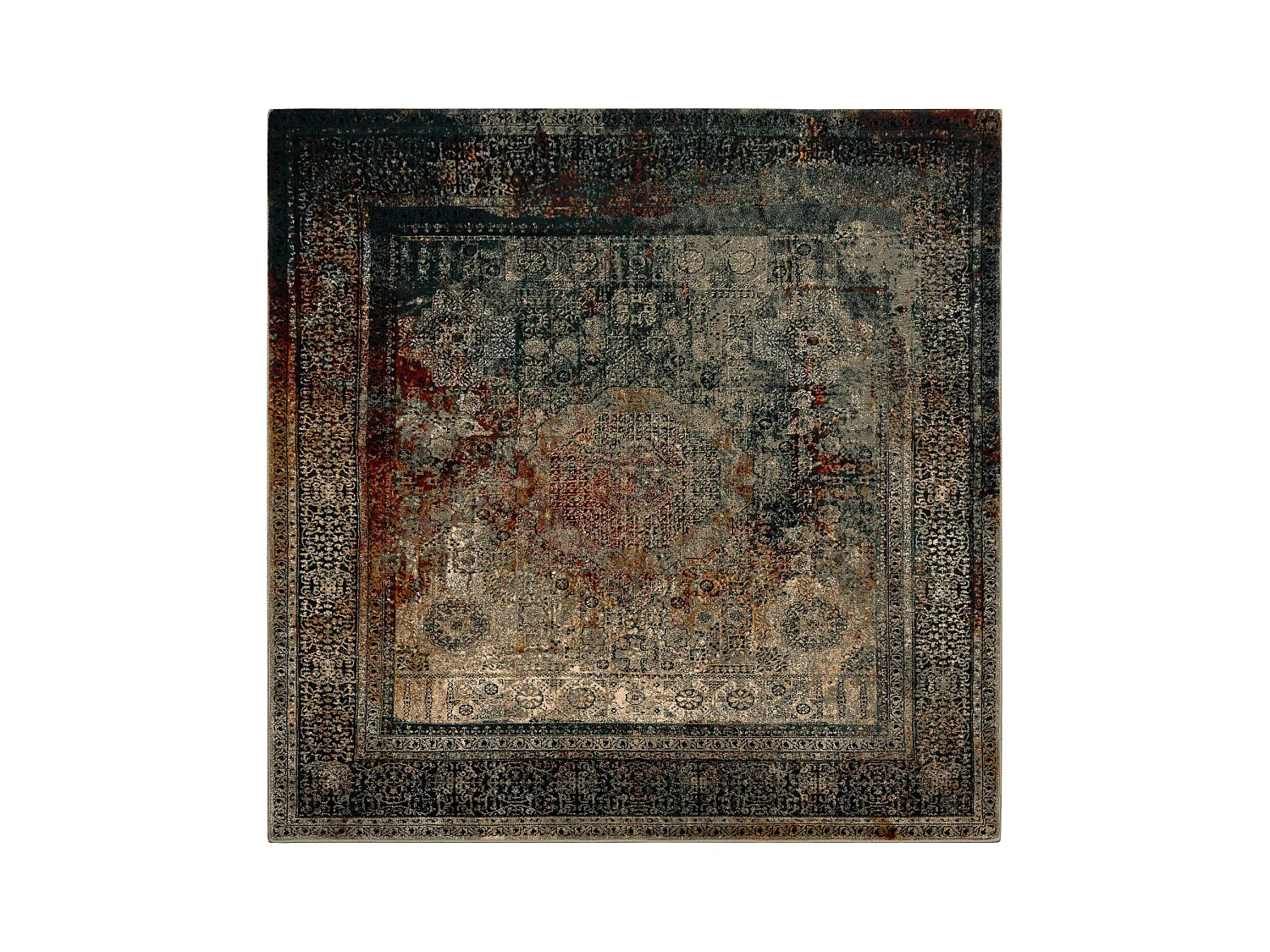 Tapis en laine OMEGA MAMLUK Carré - Rosette vintage émeraude 170x170 cm