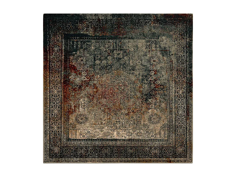 Tapis en laine OMEGA MAMLUK Carré - Rosette vintage émeraude 170x170 cm
