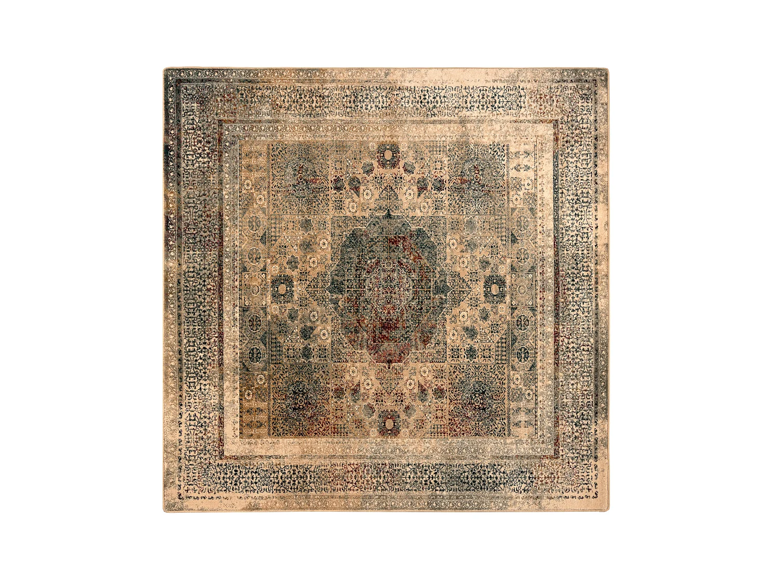 Dywan wełniany OMEGA MAMLUK Kwadrat - Rozeta vintage krem 170x170 cm