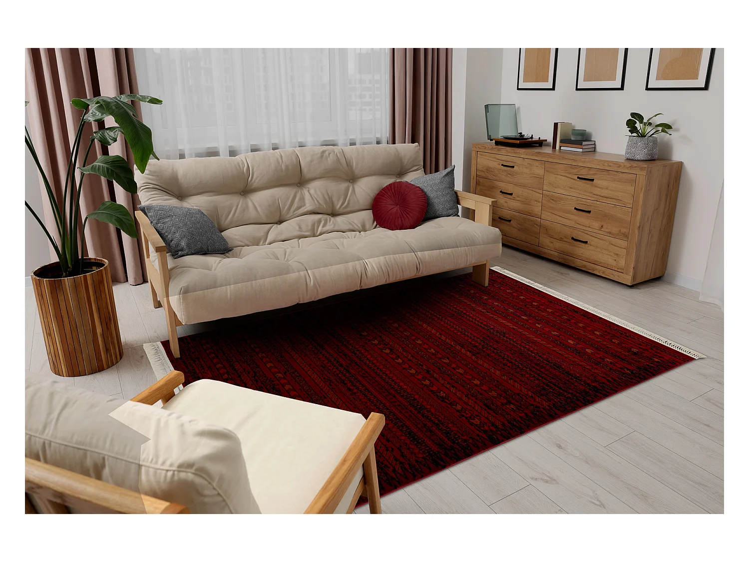 Dywan ORIENT 5820 bordo / czarny Orientalny, pasy z frędzlami  150x230 cm