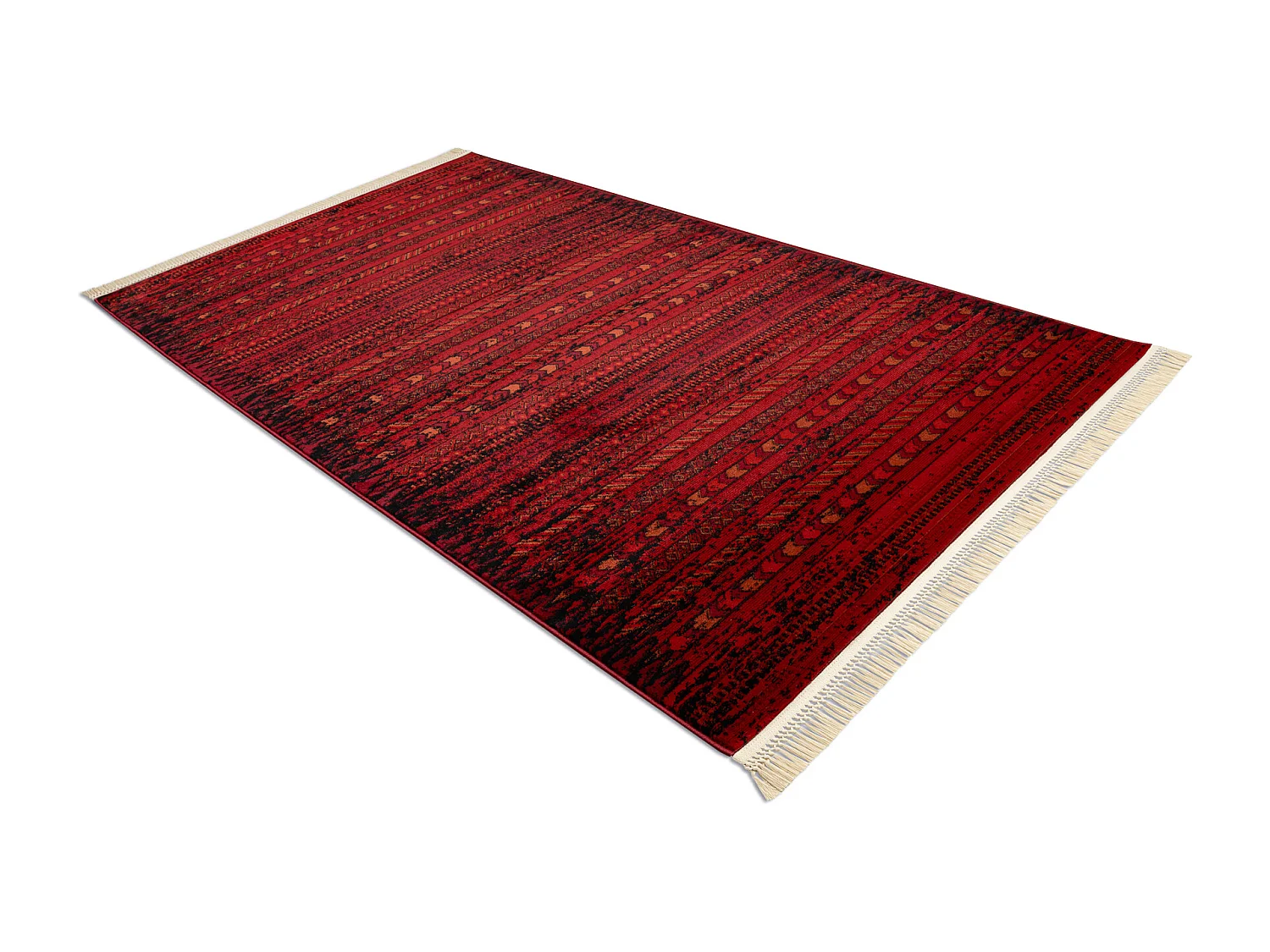 Tapis ORIENT 5820 bordeaux / noir Oriental, rayures à franges 150x230 cm