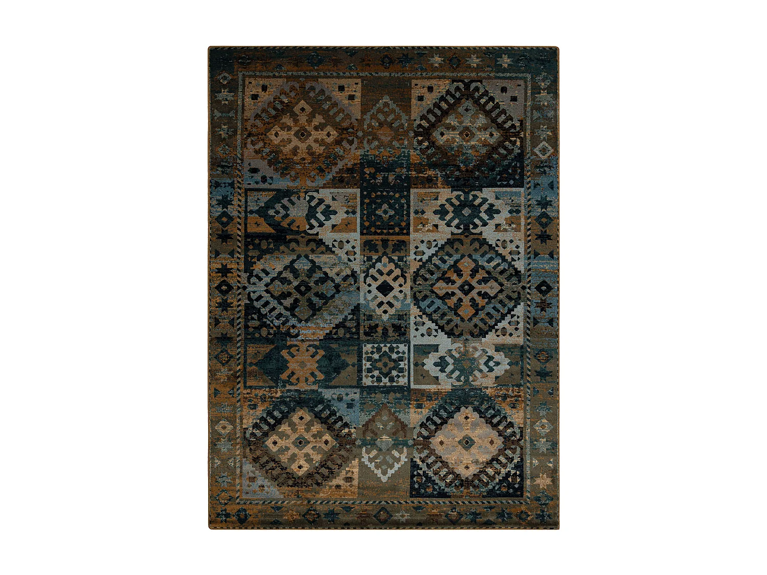 Dywan wełniany OMEGA AVAR Ramka, romby, orientalny - tabaka brązowy 235x350 cm