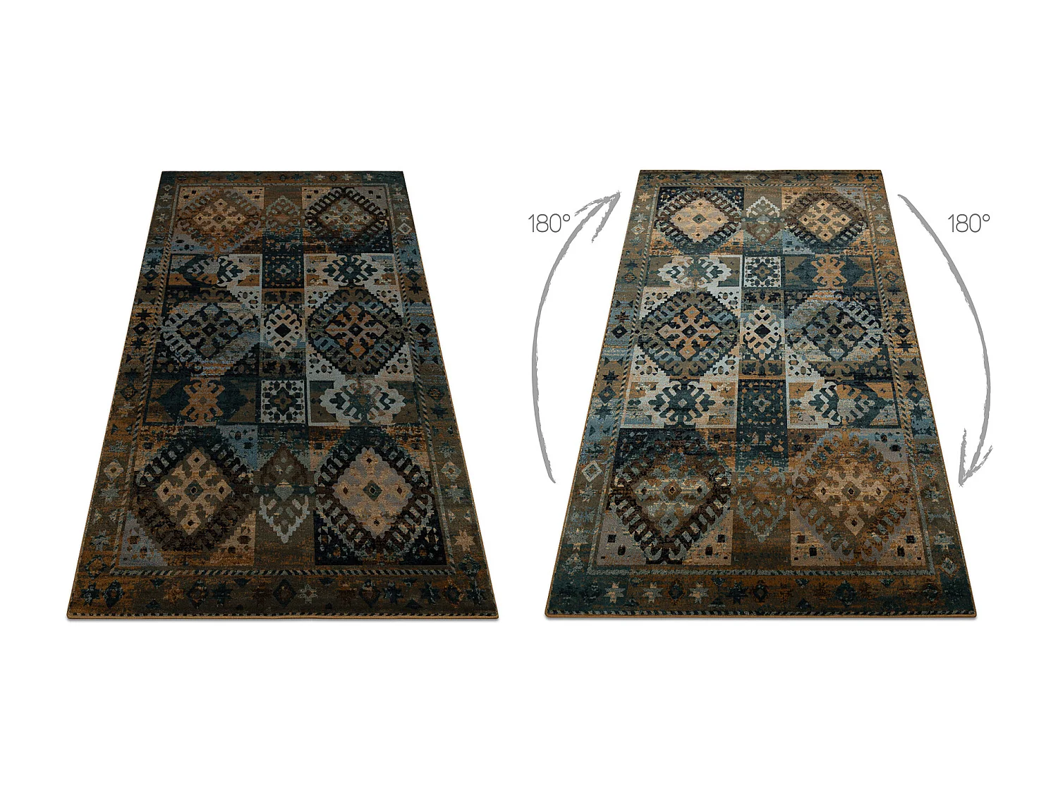 Dywan wełniany OMEGA AVAR Ramka, romby, orientalny - tabaka brązowy 235x350 cm