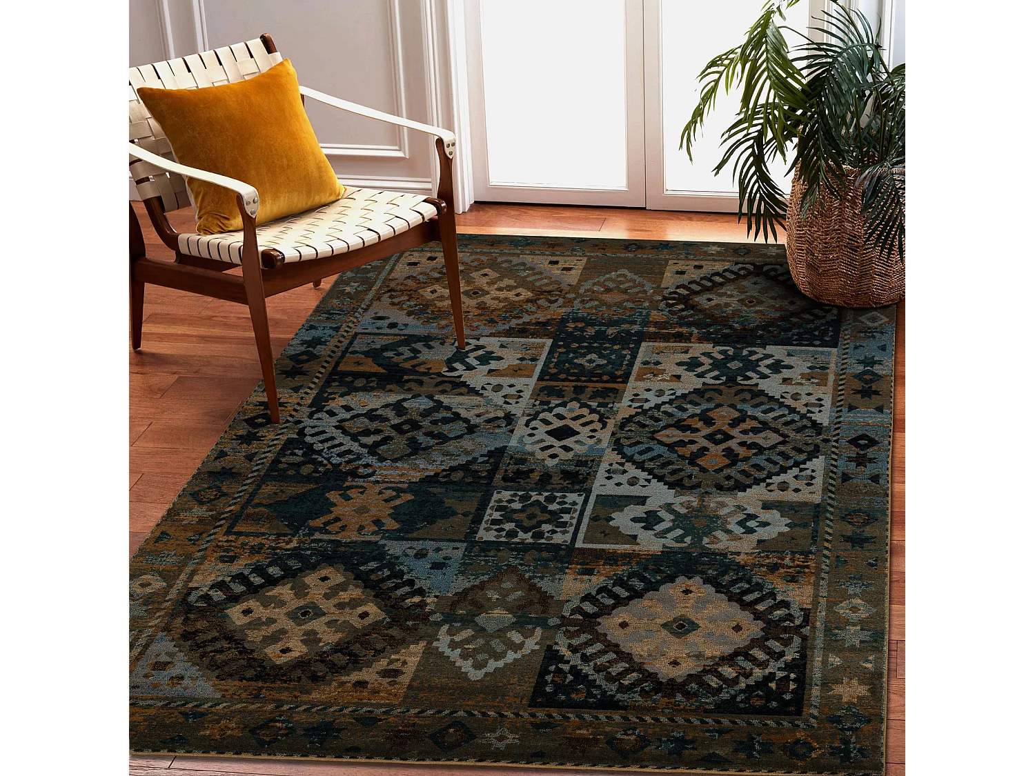 Dywan wełniany OMEGA AVAR Ramka, romby, orientalny - tabaka brązowy 235x350 cm