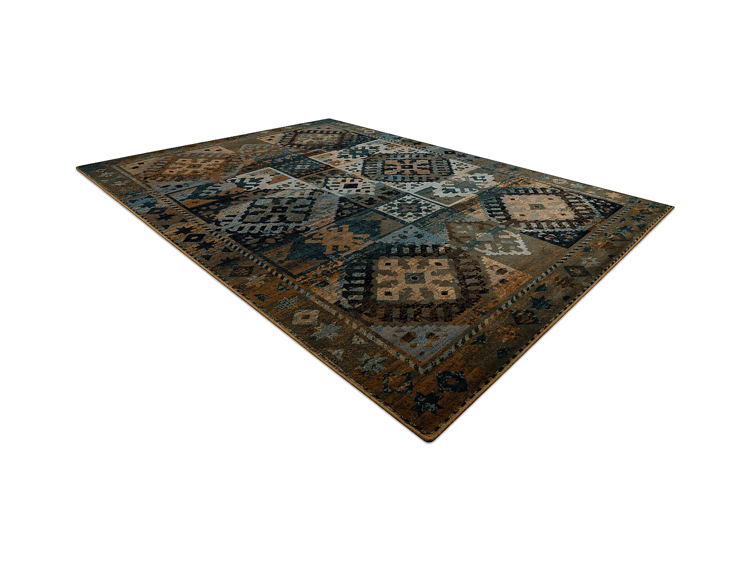 Tapis en laine OMEGA AVAR Cadre, diamants, oriental - tabac marron 200x300 cm