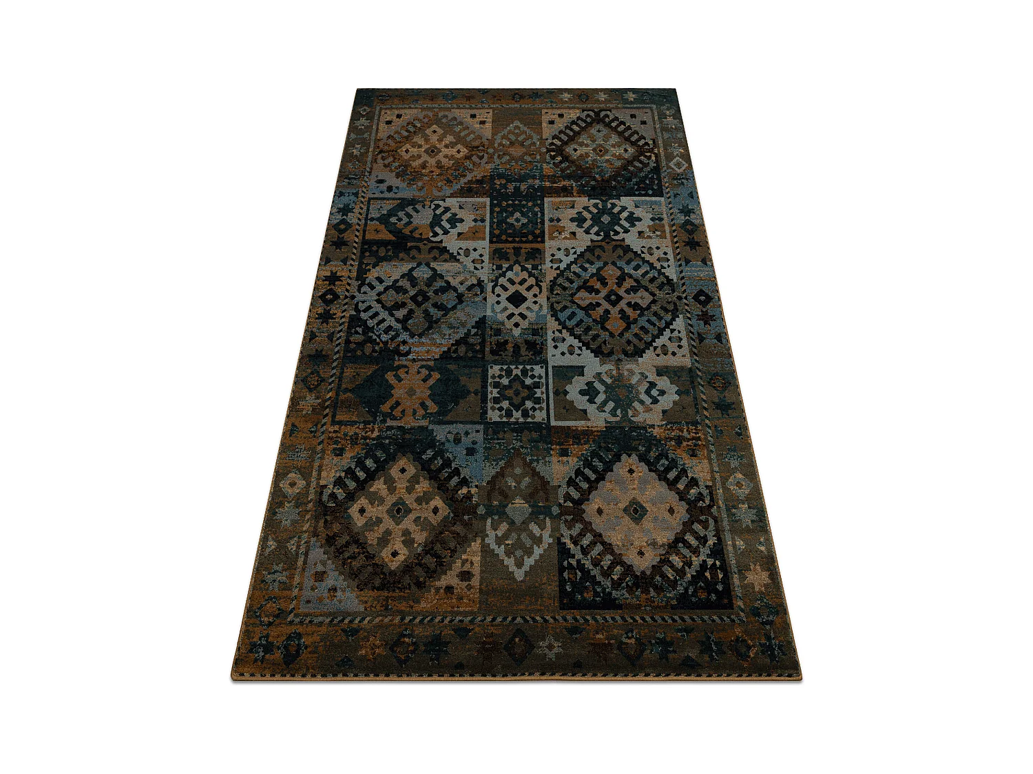 Tapis en laine OMEGA AVAR Cadre, diamants, oriental - tabac marron 200x300 cm