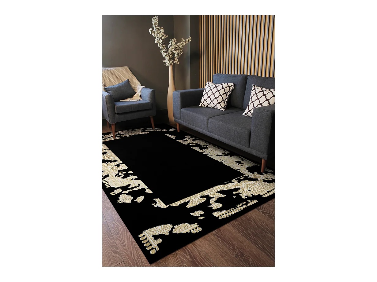 Dywan ALLURE 1965 Ramka - Strukturalny, stylowy, glamour czarny / zło 180x270 cm