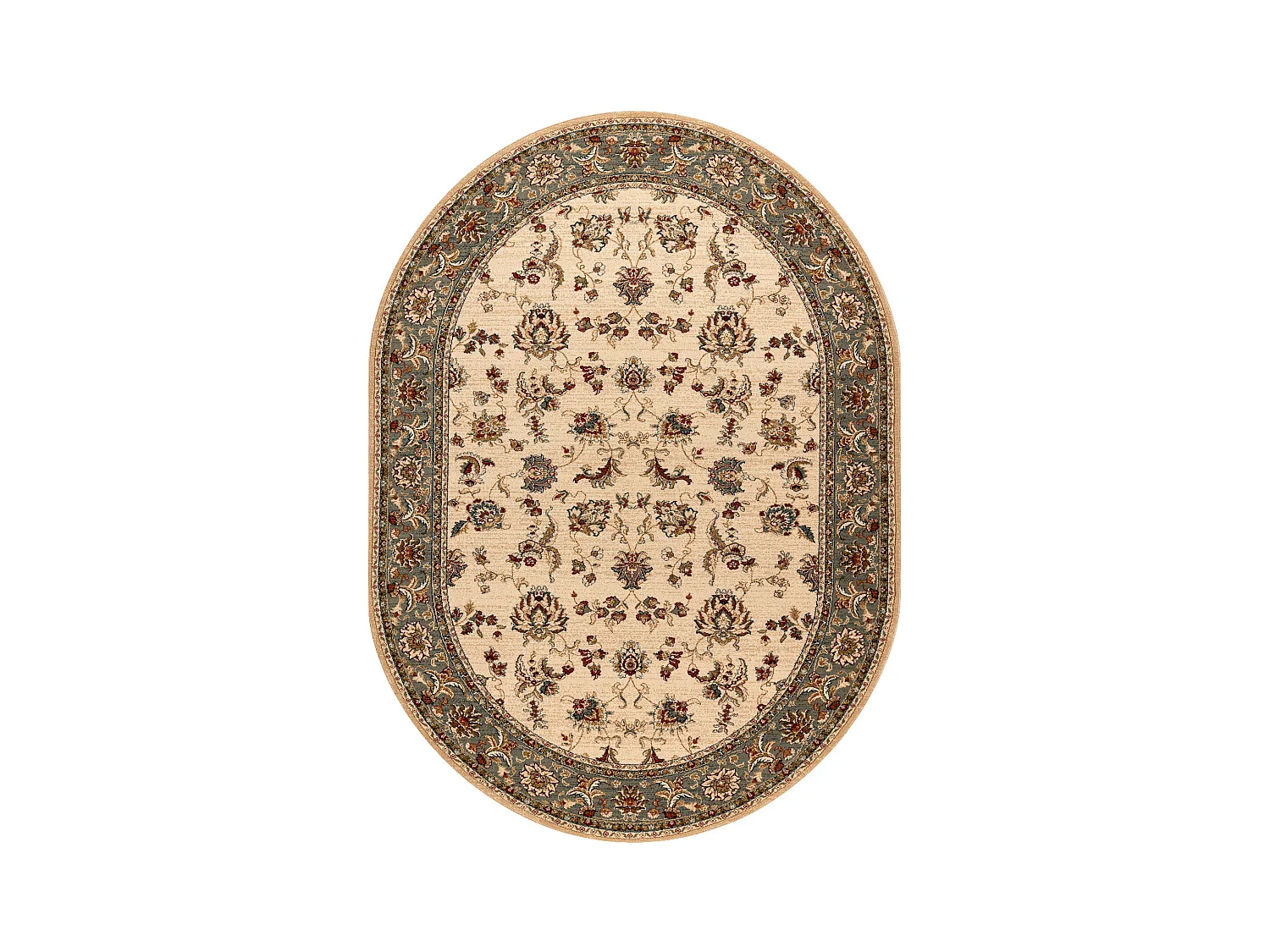 Tapis en laine POLONIA ovale MADRAS fleurs jasmin 2 vert 200x300 cm