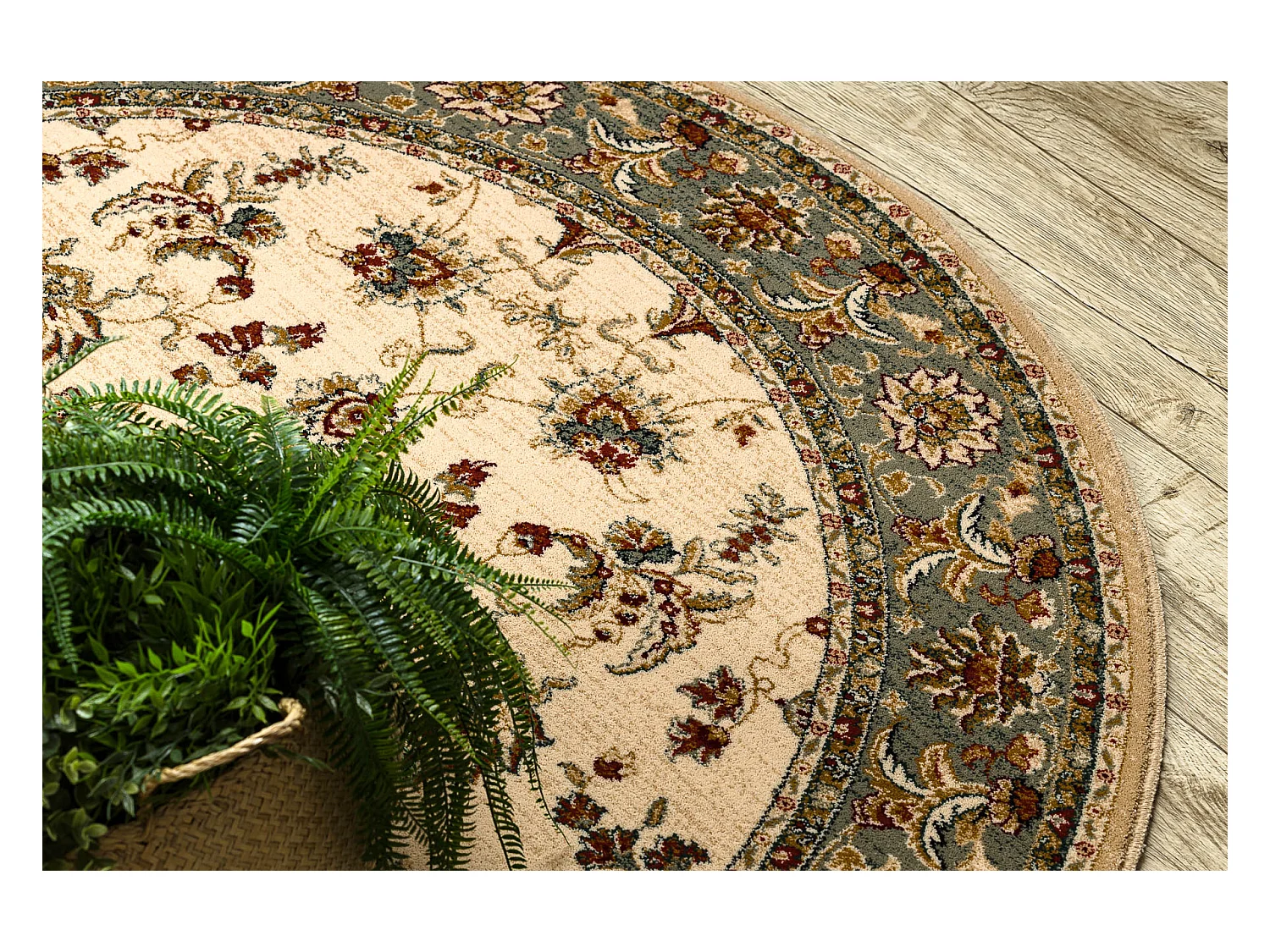 Tapis en laine POLONIA ovale MADRAS fleurs jasmin 2 vert 200x300 cm