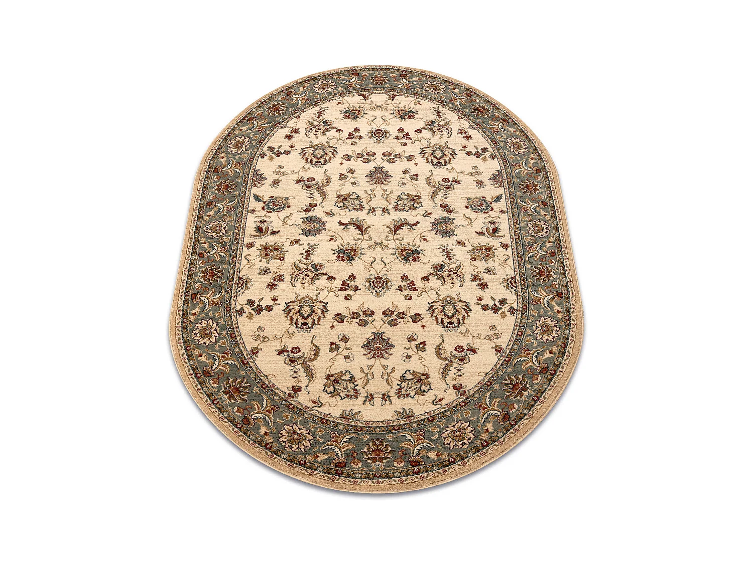 Tapis en laine POLONIA ovale MADRAS fleurs jasmin 2 vert 200x300 cm