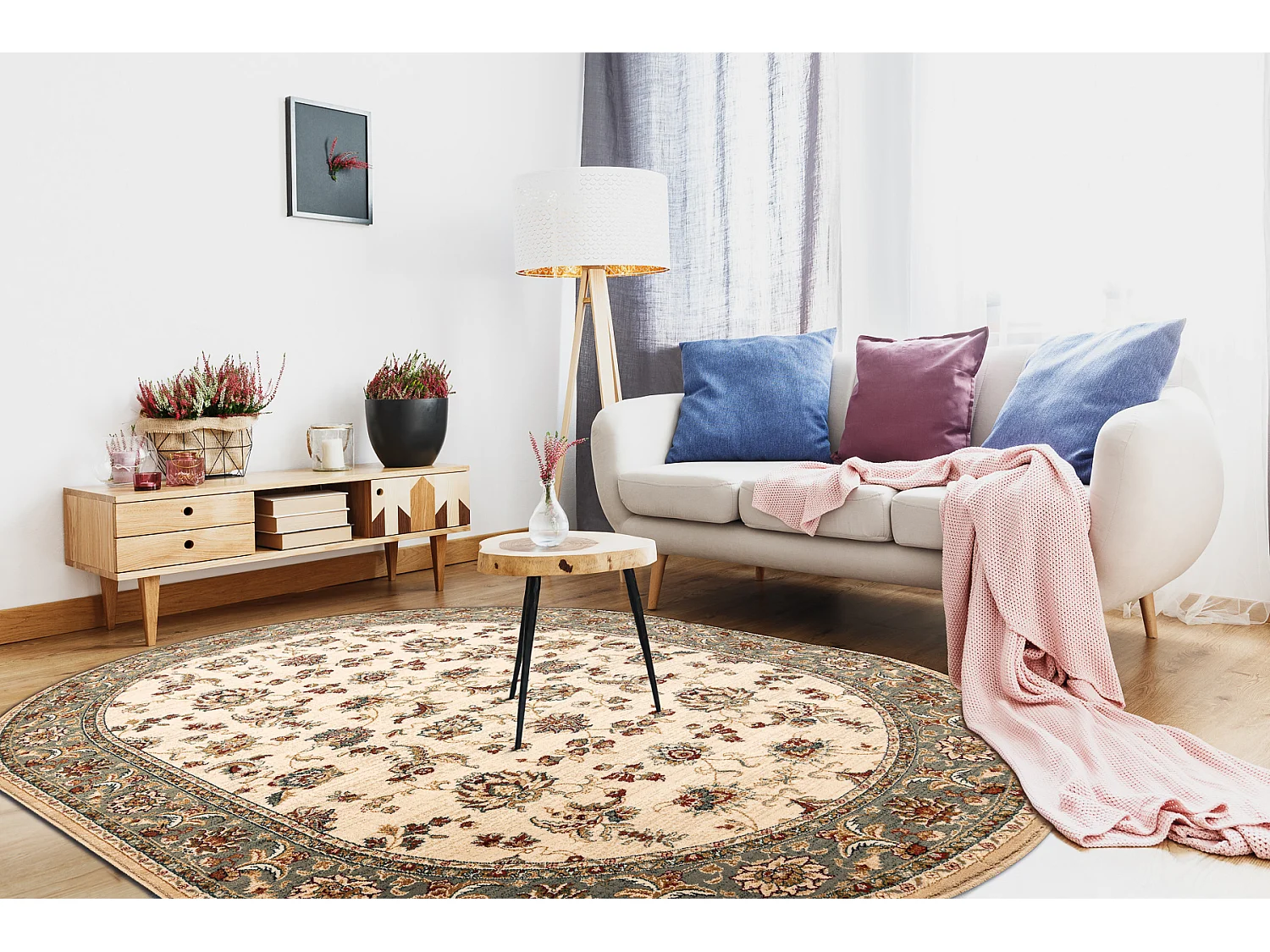 Tapijt POLONIA ovaal MADRAS bloemen jasmijn 2 groen 200x300 cm