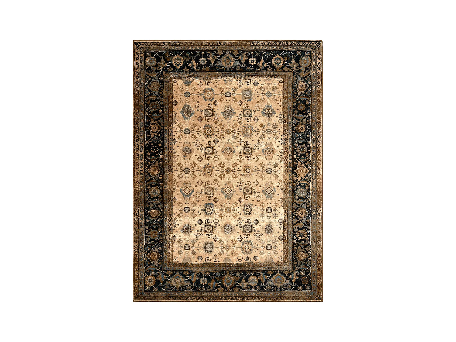 Tapis en laine OMEGA AVILA Ornement cadre cognac marron 200x300 cm