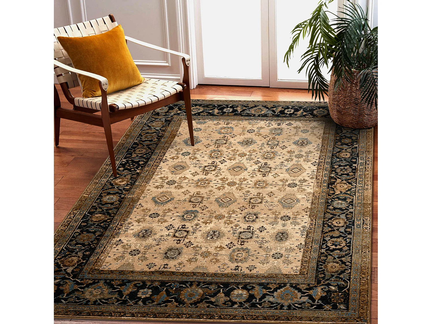 Tapete de lã OMEGA AVILA Ornamento quadro conhaque marrom 235x350 cm