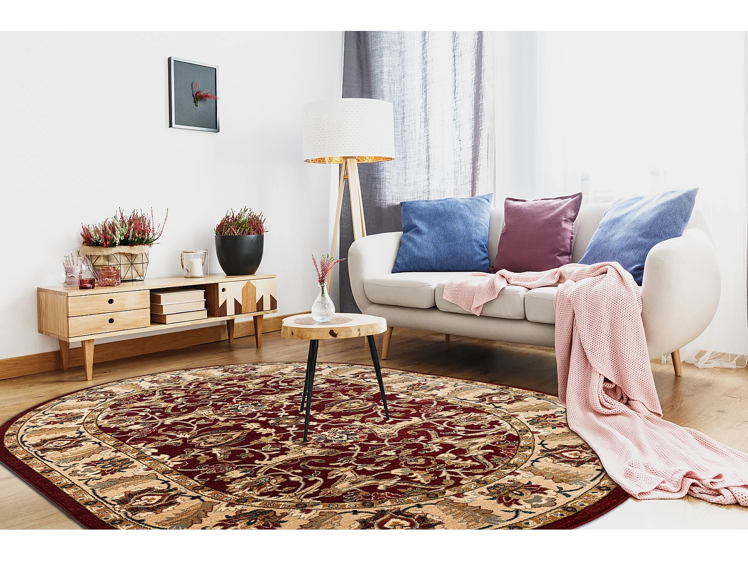 Tapete de lã OMEGA oval ORDA flores claro rubi 2 170x235 cm