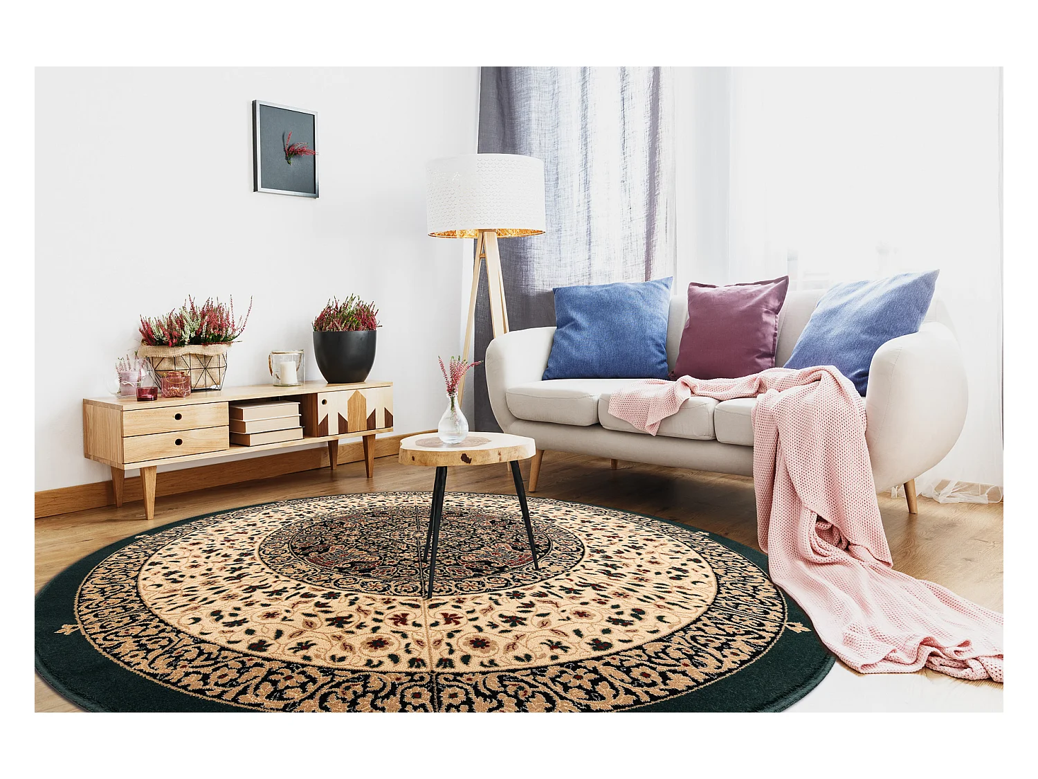 Wollteppich POLONIA Kreis WITRAŻ Buntglas Smaragd cercle 200 cm