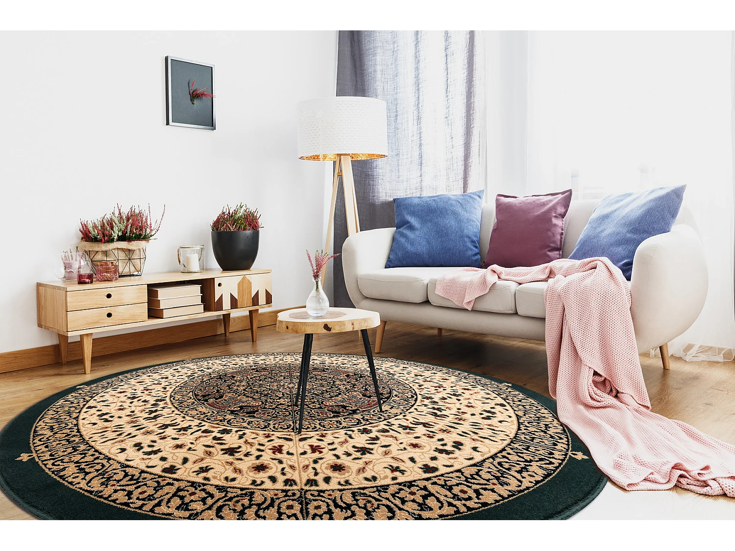 Tapis en laine POLONIA cercle WITRAŻ vitrail émeraude cercle 200 cm