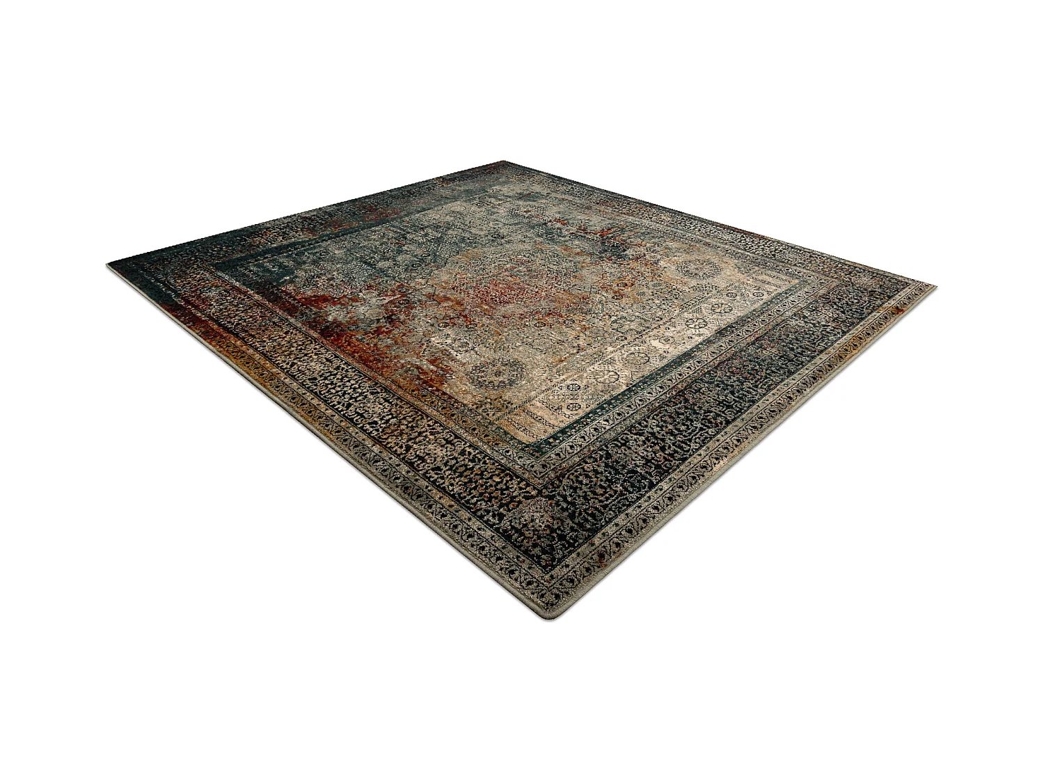 Wollteppich OMEGA MAMLUK Quadrat - Rosette vintage smaragd 200x200 cm