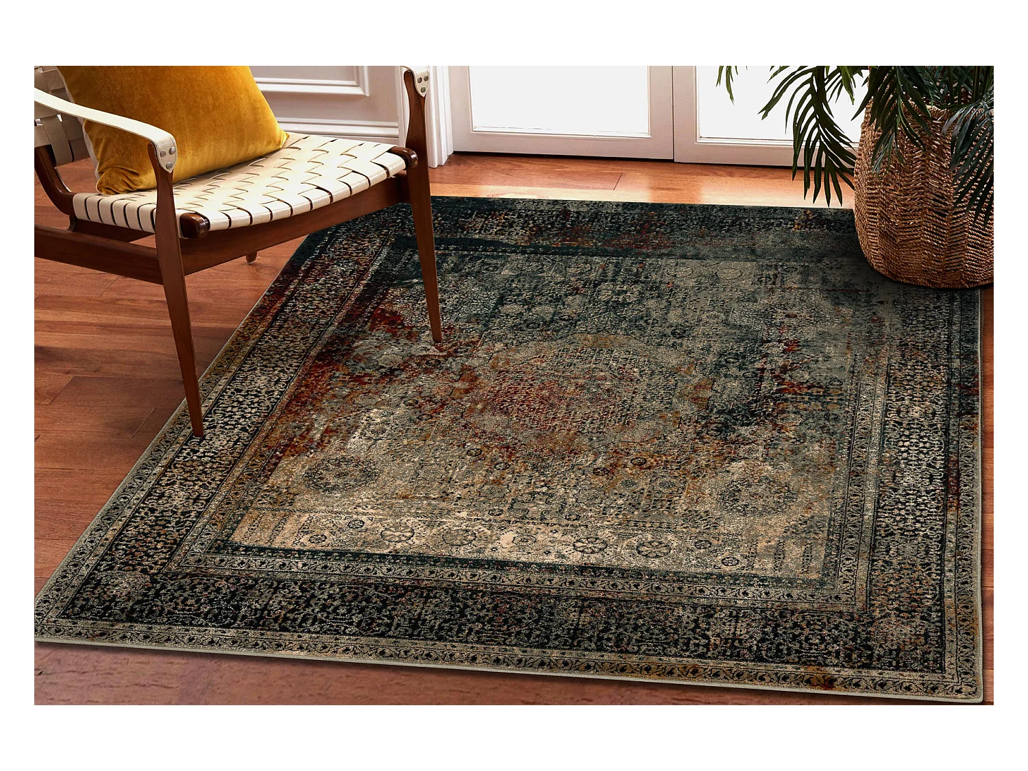 Wollteppich OMEGA MAMLUK Quadrat - Rosette vintage smaragd 200x200 cm