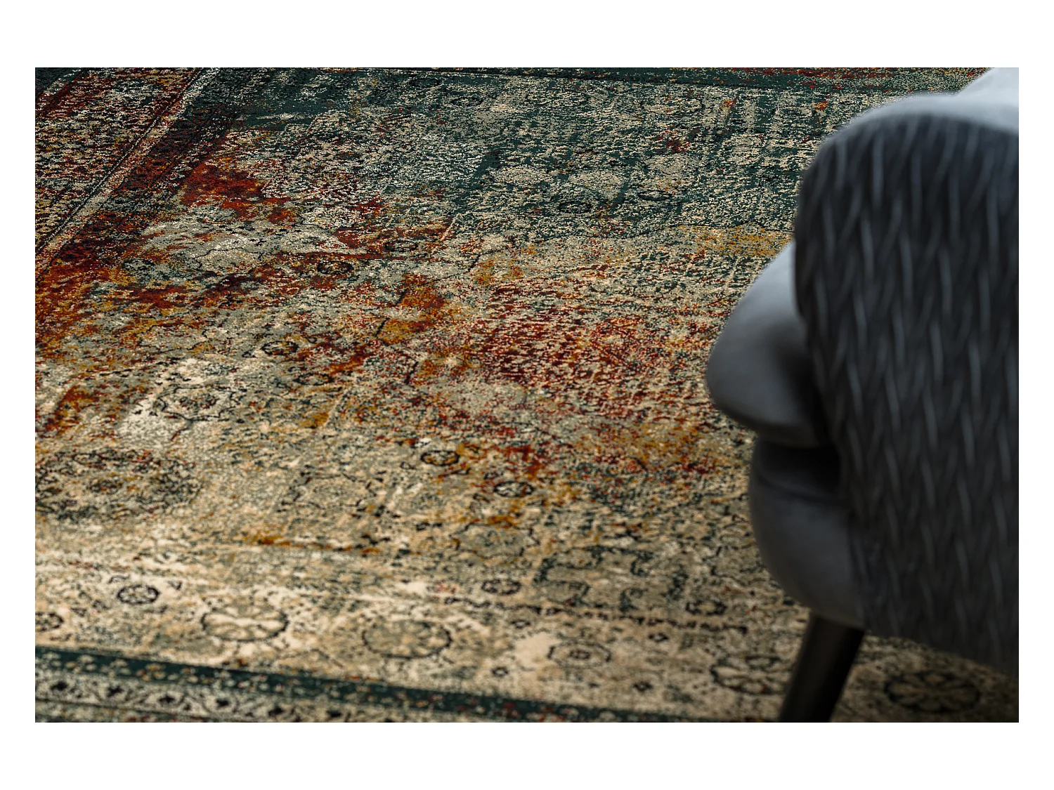 Wollteppich OMEGA MAMLUK Quadrat - Rosette vintage smaragd 200x200 cm