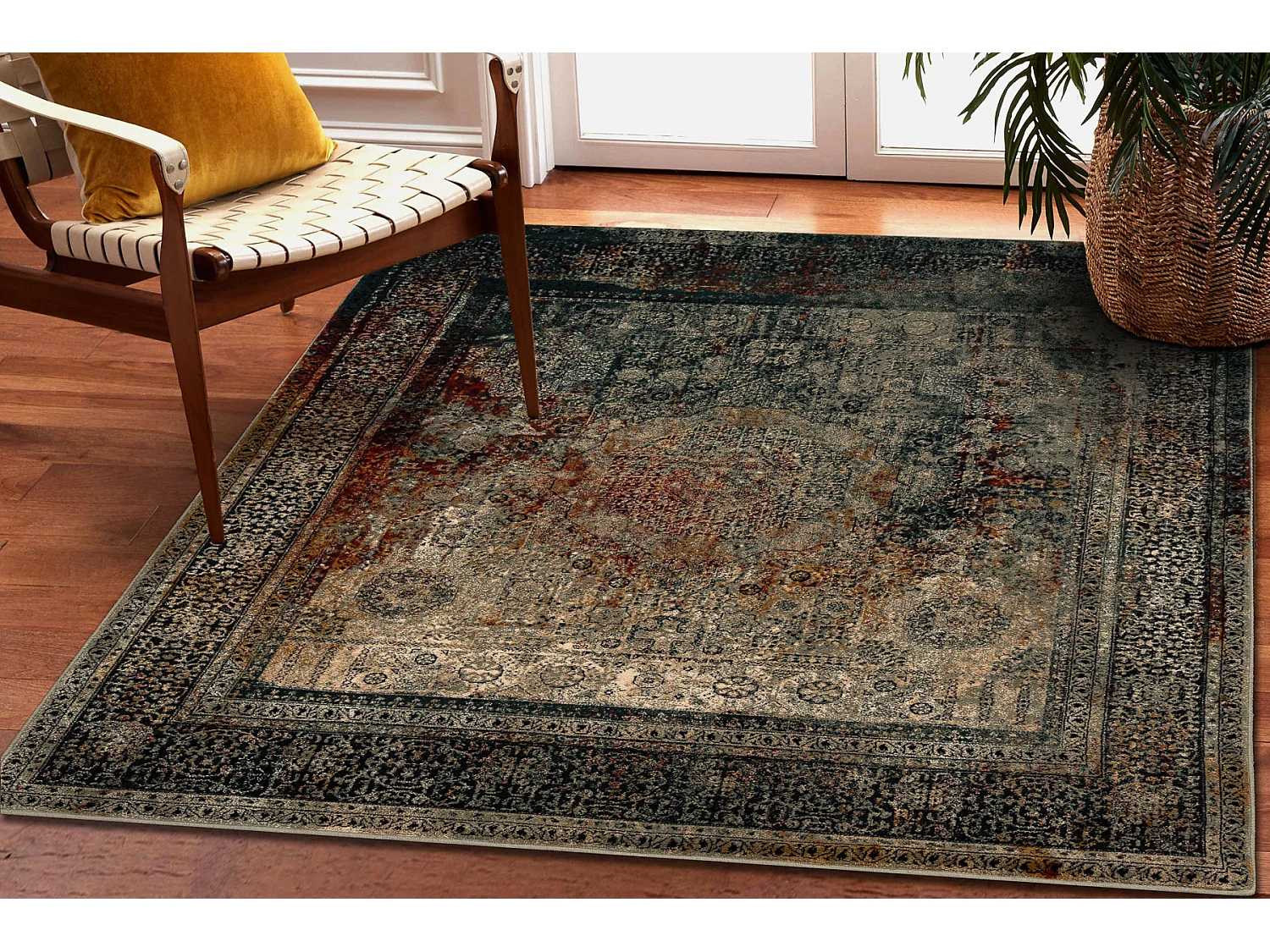 Tapis en laine OMEGA MAMLUK Carré - Rosette vintage émeraude 200x200 cm