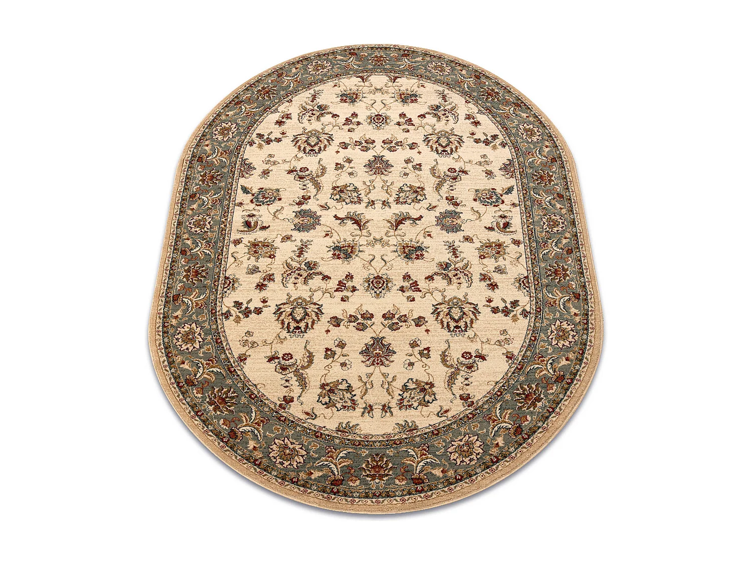 Tapis en laine POLONIA ovale MADRAS fleurs jasmin 2 vert 170x235 cm