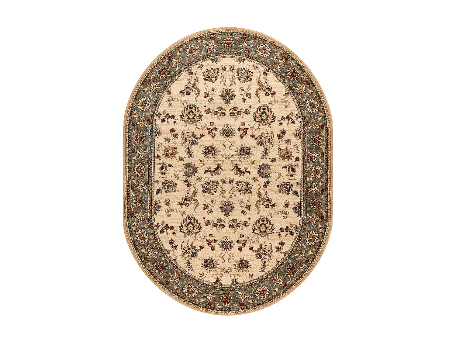 Tapis en laine POLONIA ovale MADRAS fleurs jasmin 2 vert 170x235 cm