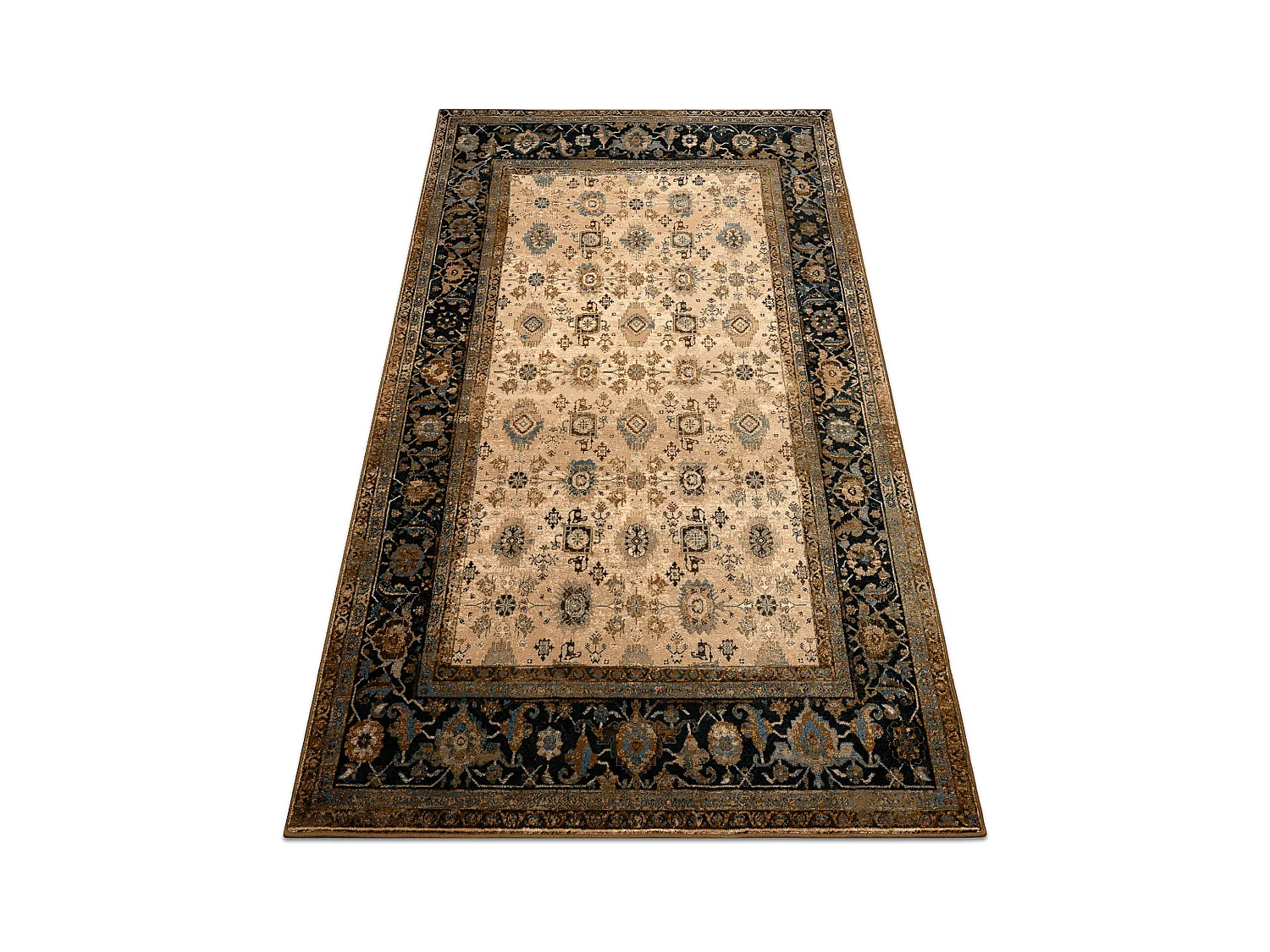 Tapis en laine OMEGA AVILA Ornement cadre cognac marron 170x235 cm