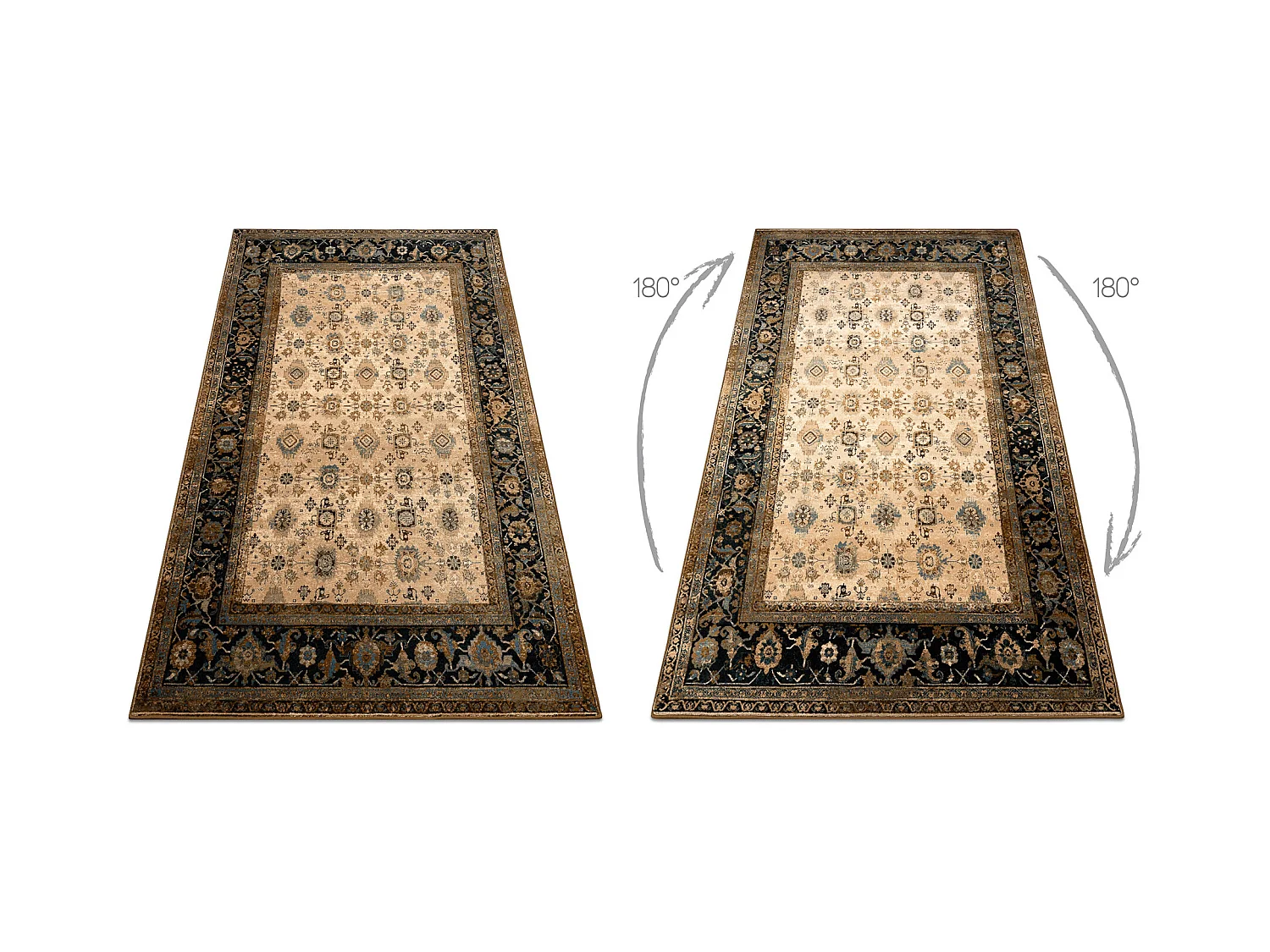 Tapis en laine OMEGA AVILA Ornement cadre cognac marron 170x235 cm