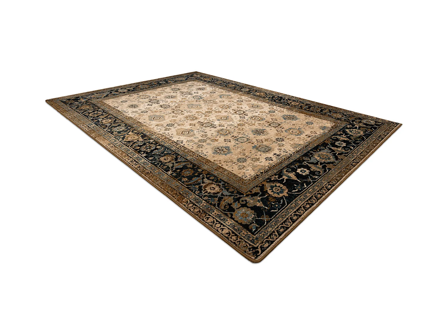 Tapis en laine OMEGA AVILA Ornement cadre cognac marron 170x235 cm