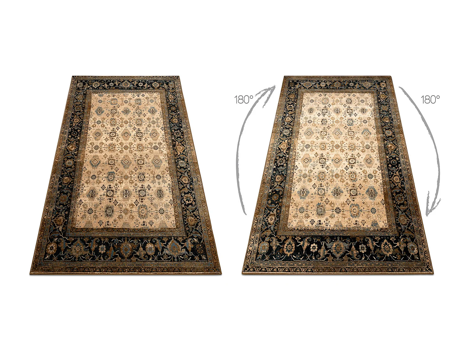 Tapete de lã OMEGA AVILA Ornamento quadro conhaque marrom 170x235 cm