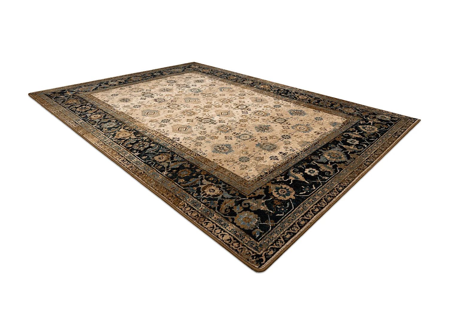 Tapete de lã OMEGA AVILA Ornamento quadro conhaque marrom 170x235 cm