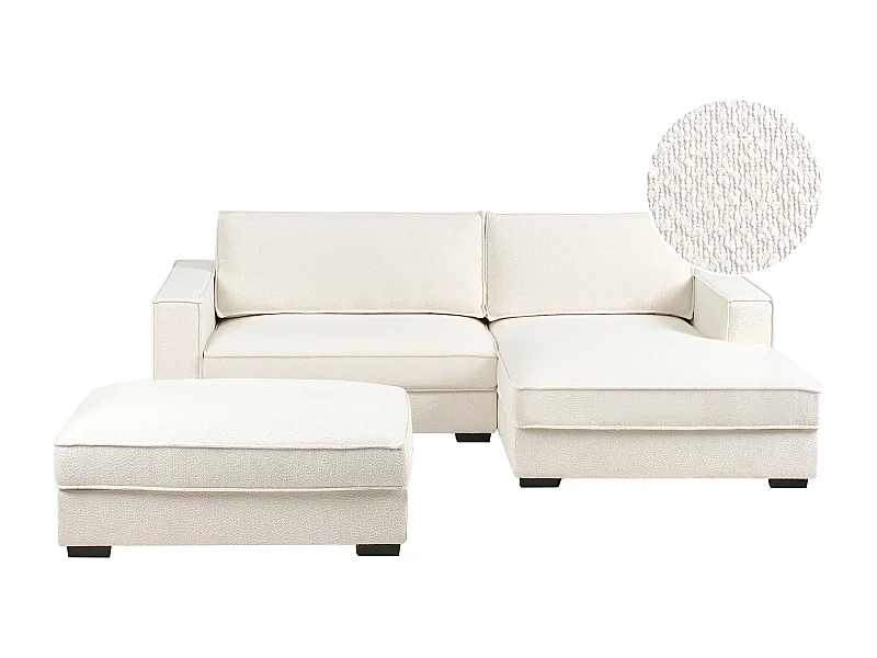 Ecksofa mit Ottomane Bouclé linksseitig creme weiß 3-Sitzer modern Renders