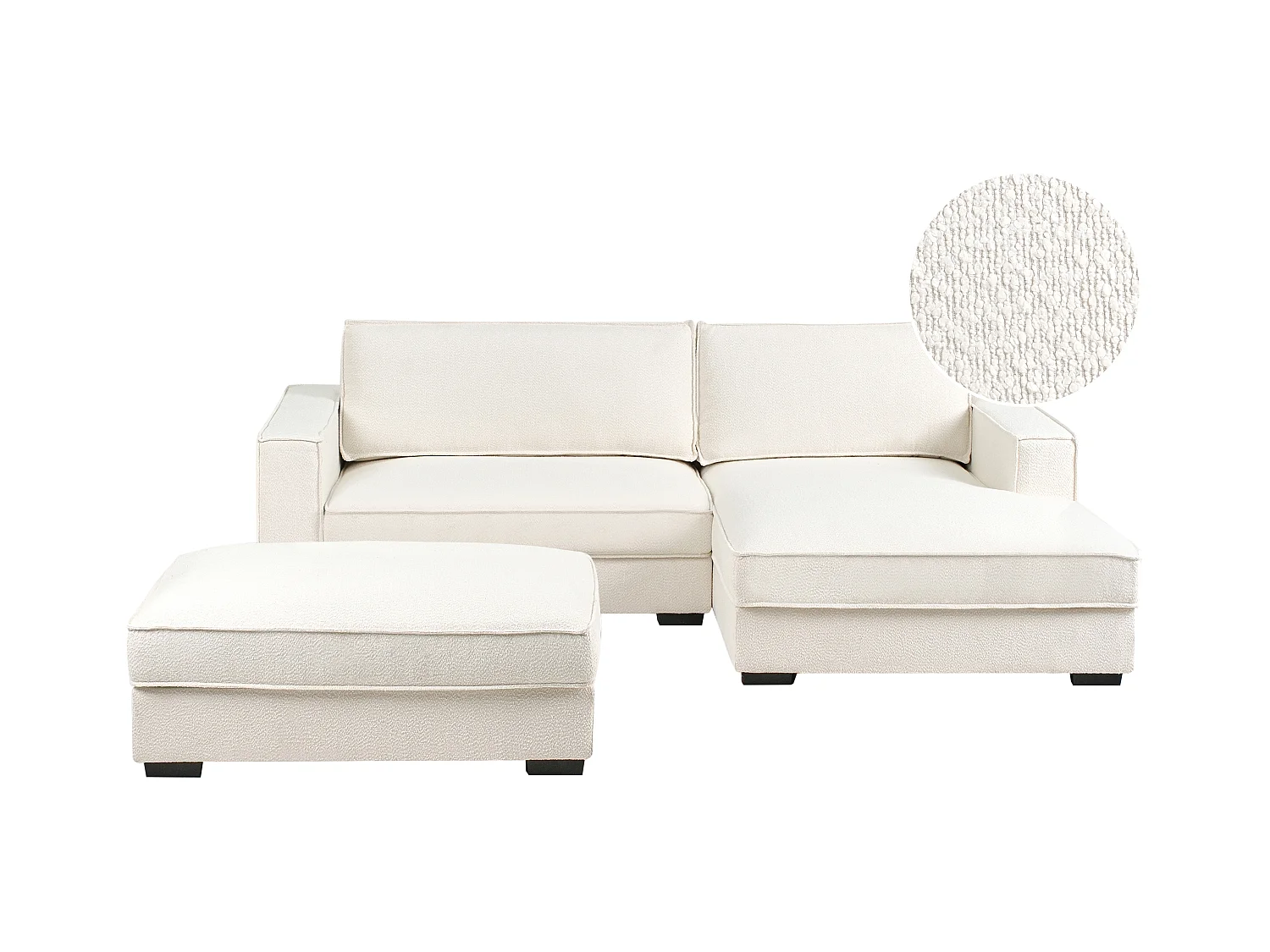 Canapé d'Angle à droite avec Pouf Moderne en Bouclé Repose-pieds Ottoman Dossier Rembourré avec Coussins Blanc Cassé Renders