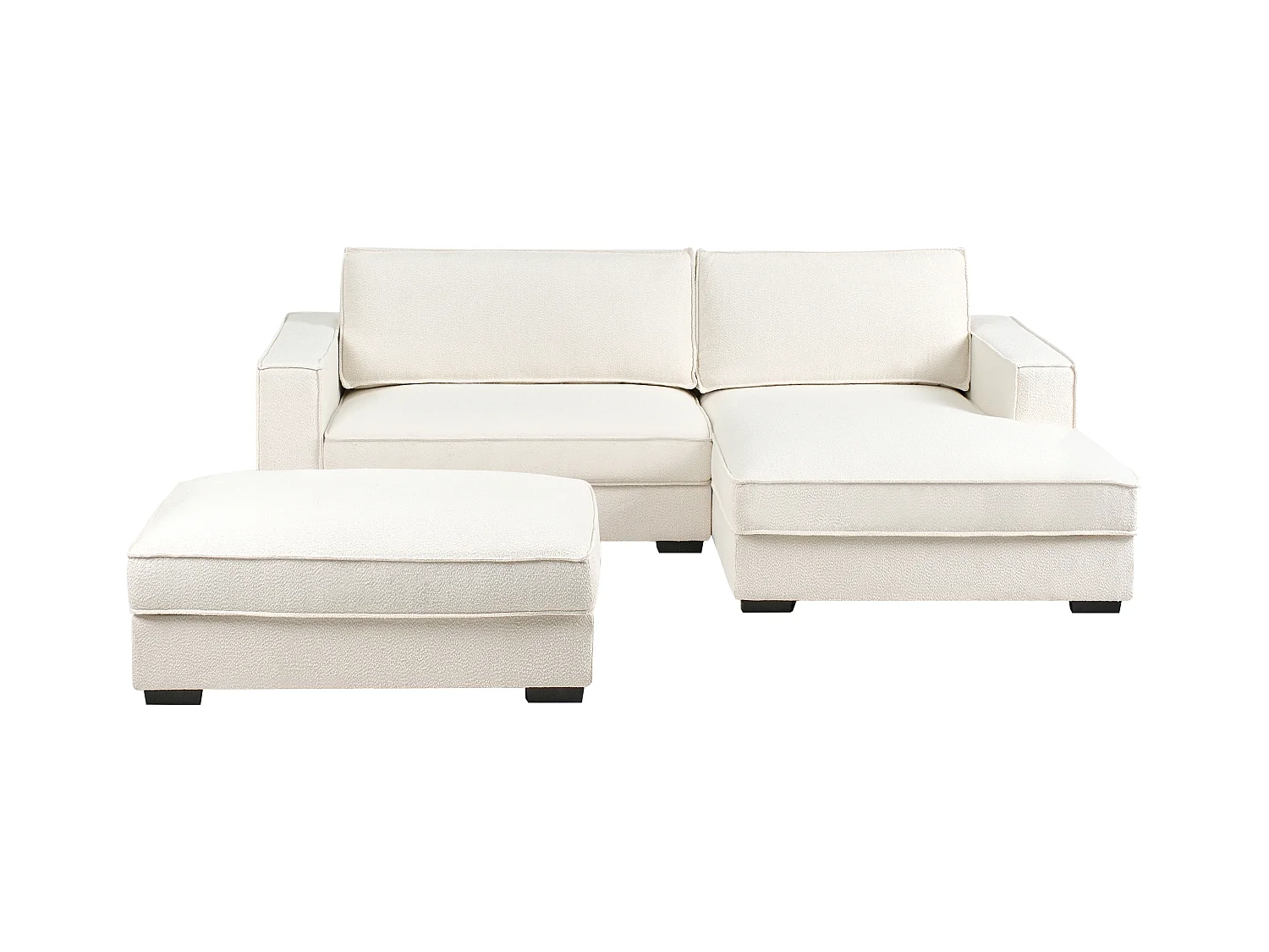 Canapé d'Angle à droite avec Pouf Moderne en Bouclé Repose-pieds Ottoman Dossier Rembourré avec Coussins Blanc Cassé Renders