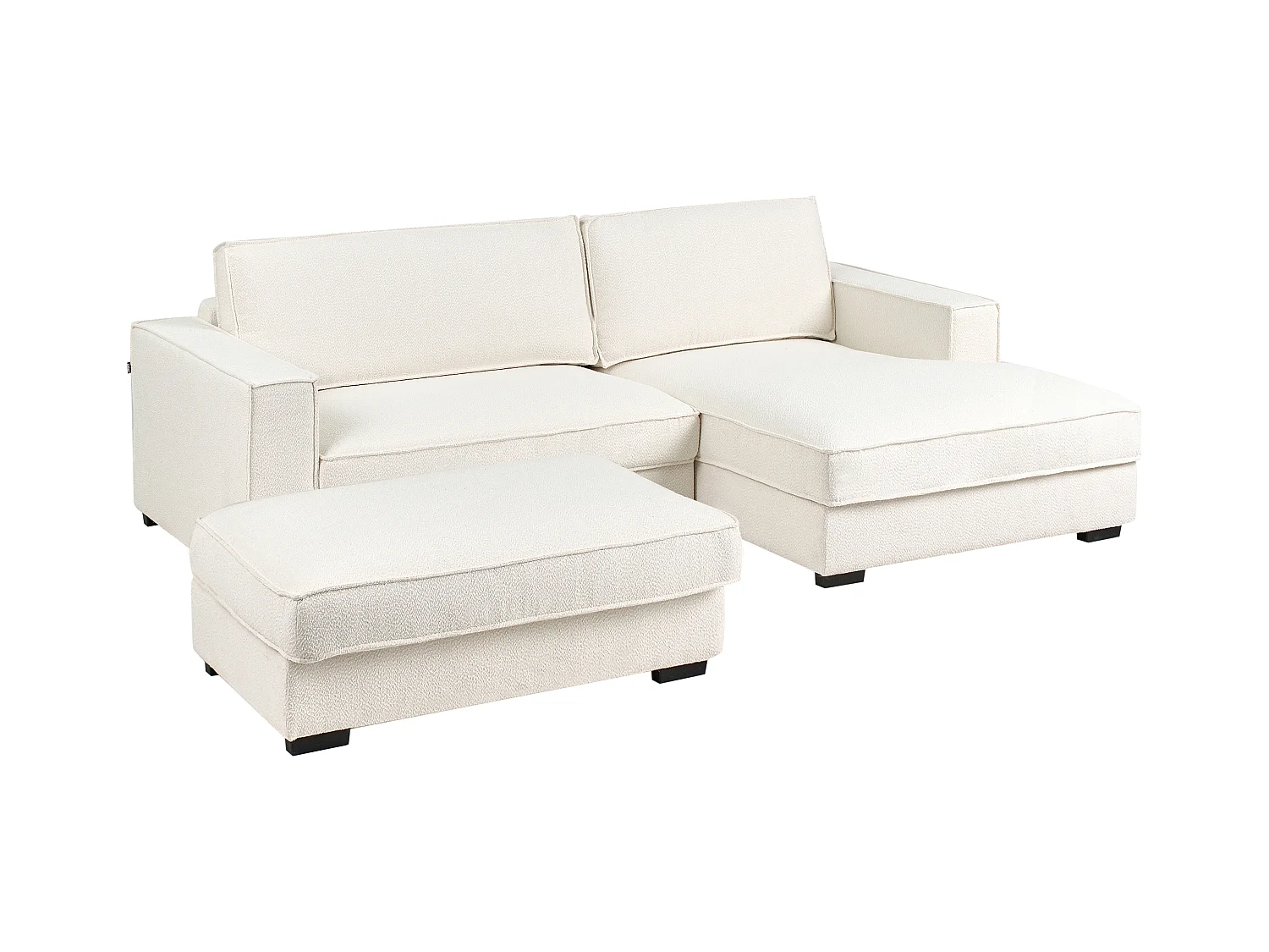 Canapé d'Angle à droite avec Pouf Moderne en Bouclé Repose-pieds Ottoman Dossier Rembourré avec Coussins Blanc Cassé Renders