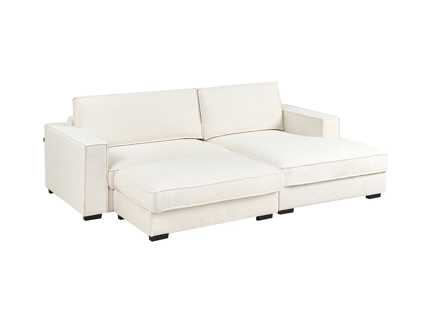 Canapé d'Angle à droite avec Pouf Moderne en Bouclé Repose-pieds Ottoman Dossier Rembourré avec Coussins Blanc Cassé Renders