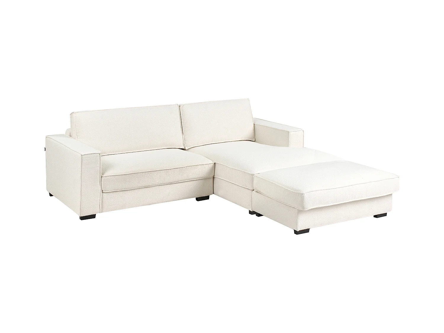 Canapé d'Angle à droite avec Pouf Moderne en Bouclé Repose-pieds Ottoman Dossier Rembourré avec Coussins Blanc Cassé Renders