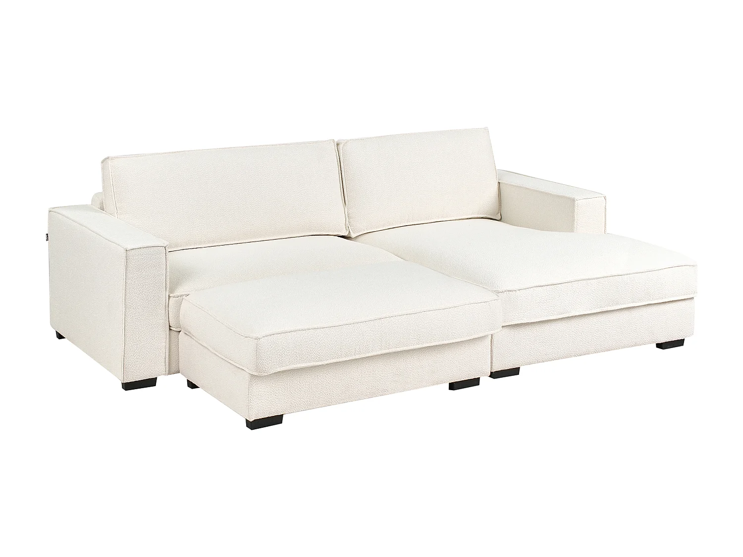 Canapé d'Angle à droite avec Pouf Moderne en Bouclé Repose-pieds Ottoman Dossier Rembourré avec Coussins Blanc Cassé Renders